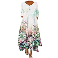 NP Long Dress Women Print Loose Long Dress Bohemian Summer Beach Dress