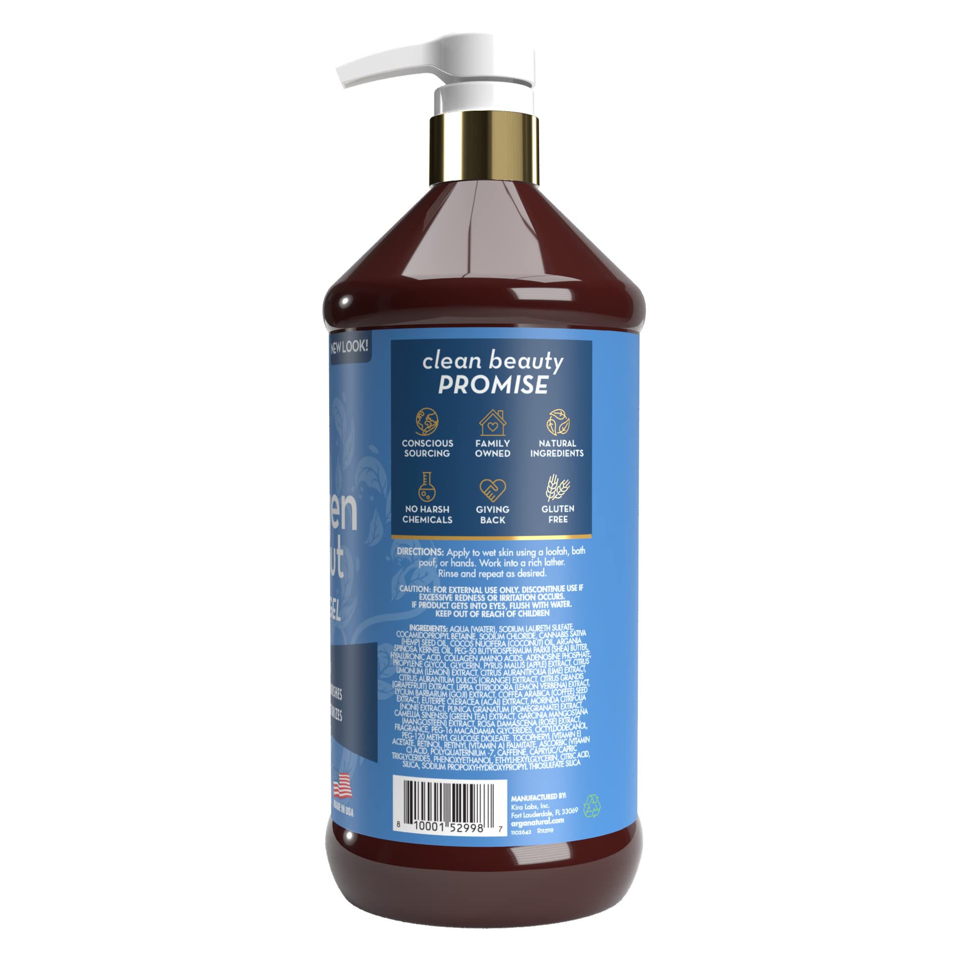 Arganatural Firming Collagen Coconut Shower Gel, Moisturizing Body Wash with Argan Oil (32 Ounces/960 Milliliters)