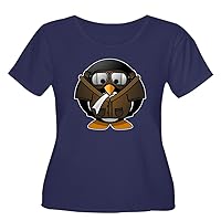 Womens Plus Scoop Drk T-Shirt Little Round Penguin - Airplane Jet Pilot - Navy, Plus Size 4