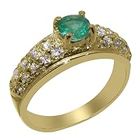 Solid 14k Yellow Gold Natural Emerald & Diamond Womens Band Ring - Sizes 4 to 12 Available