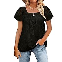 Women's Chiffon Blouse Square Neck Ruffle Sleeve Flowy Shirts Trendy 2023 Floral Tunic Tops Business T-Shirts