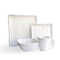 American Atelier Bianca Wave Square Dinnerware Set – 16-Piece Stoneware Dinner Party Collection w/ 4 Dinner Plates, 4 Salad Plates, 4 Bowls & 4 Mugs – Unique Gift Idea for Any Special Occasion