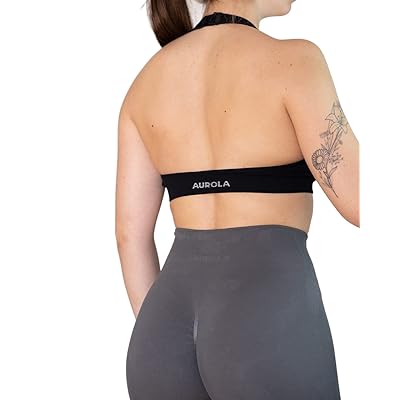 AUROLA Moon Seamless Halter Backless Sport Bra for Women Adjustable Padded  Active Workout Gym Yoga Crop Tank Top