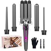 Waver Curling Iron Curling Wand - BESTOPE PRO 5 in 1 Curling Wand Set with 3 Barrel Hair Crimper for Women, Fast Heating Crimper Wand Curler in All Hair Type - Gray