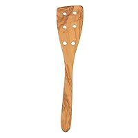 Eddington 50006 Italian Olive Wood Pierced Spatula, Handcrafted in Europe, 12-Inches,Brown