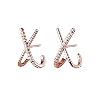 Solid 925 Sterling Silver Letter X Cuff Earrings Piercings for Women Teen Girls CZ X Wrap Earrings Huggie Studs