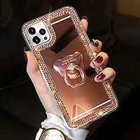 LUVI Compatible with iPhone 15 Pro Max Mirror Bling Case with Ring Cute Glitter Diamond Rhinestone Holder Loopy Finger Grip Kickstand Stand Luxury Fashion Cover for Women Girls Rose Gold