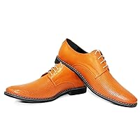 Modello Pomarone - Handmade Italian Mens Color Orange Oxfords Dress Shoes - Cowhide Embossed Leather - Lace-Up