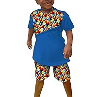 BAZINRICHE Kids African Print Clothes Set T Shirt and Pants Suit Kente Dashiki Outfits for Boy