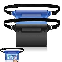 Pack of 2 Waterproof Bag with Adjustable Strap, Waterproof Bum Bag, Mobile Phone Case, Protective Cover for Beach, Water Sports, Swimming, Boating, Skiing (Blue + Black), black blue, standard size,