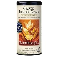 Organic Turmeric Ginger Green Tea Tin, 50 Tea Bags, Naturally Caffeinated