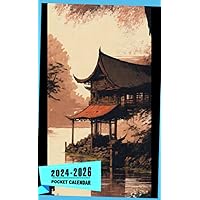 Pocket Calendar 2024 - 2026 With Moon Phase: Three-Year Monthly Planner for Purse , 36 Months from January 2024 to December 2026 | Chinese ink painting | Ninh Binh town | Boat | Morning light