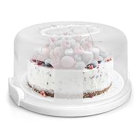 Portable Cake Carrier with Handle, Round Cupcake Holder with Lid, Plastic Storage Container Box fit 10 inch Cake, 3-Locking Muffin and Pies Keeper with Cover (White)