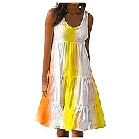 XJYIOEWT Western Dress for Women,Womens Summer C Dress Sleeveless Mini Dress Solid Loose Short Flowy Pleated Sundresses