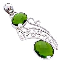 Peridot Quartz Gemstone 925 Solid Sterling Silver Pendant Gorgeous Designer Jewelry Gift For Her