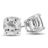 Solid 10k White Gold or 7x7mm Cushion-Cut Stone Post-With-Friction-Back Stud Earrings
