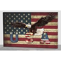 alottagifts American Flag USA Eagle Lighted Canvas Wall Art Print With Timer | LED Canvas Wall Art Print Designs | Modern Artwork for Living Room Decor Gift (American Flag USA Eagle, 12