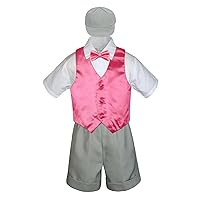 5pc Baby Toddler Boy Coral Red Vest Bow Tie Set Silver Shorts Cap S-4T (XL:(18-24 months))