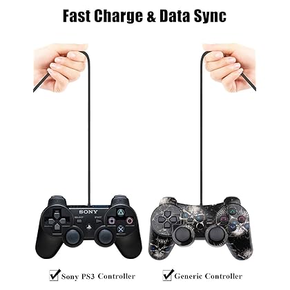 TPFOON 2Pcs Pack PS3 Controller Charger Charging Cable Sync Cord, 3M 10ft Mini USB Charge and Play Cable for PS Move/PS3/PS3 Slim Wireless Controller