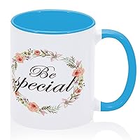 Be Special Coffee Mugs 11oz Garland Art Green Leaves Cute Ceramic Tea Cup Gifts for Dad From Daughter Ceramic Blue