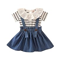 Mom and New Born Matching Outfits Newborn Infant Baby Girls Striped Romper Suspender Skirt Girl 3 (Blue, 12-18 Months)