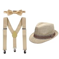 IMEKIS Kids 1920s Accessories Set Y-Back Adjustable Suspender Trim Fedora Hat 3PCS Wedding Party Outfit for Boys Girls 2-6T