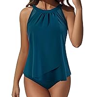 SUUKSESS Women Tummy Control Tankini Bathing Suit Ruffle High Waisted Swimsuit