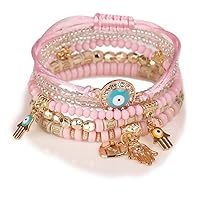 Caiyao Bohemian Stackable Bead Bracelets Multilayered Stretch Bracelet Set Multicolor Jewelry Sets Boho Pendant Charm Bangles Bracelet Handmade Tassel Strand Bracelet for Women Girls