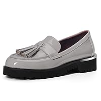 MUCCCUTE Loafers for Women with Tassel Lug Sole Loafer Platform Chunky Heel Loafers Slip On Patent Leather Business Casual Work Shoes