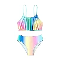 iiniim Girls 2 Piece Gradient Colorful Bikini Swimsuit Kids Flounce Bathing Suit Tankini Swimwear Set