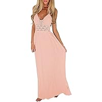 Women's V-Neck Trendy Glamorous Sleeveless Long Beach Solid Color Swing Dress Flowy Casual Loose-Fitting Summer