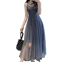 Women Elegant Sleeveless Bridesmaid Dress Sexy Tulle Wedding Maxi Dresses Casual Deep V Neck Party Formal Gown