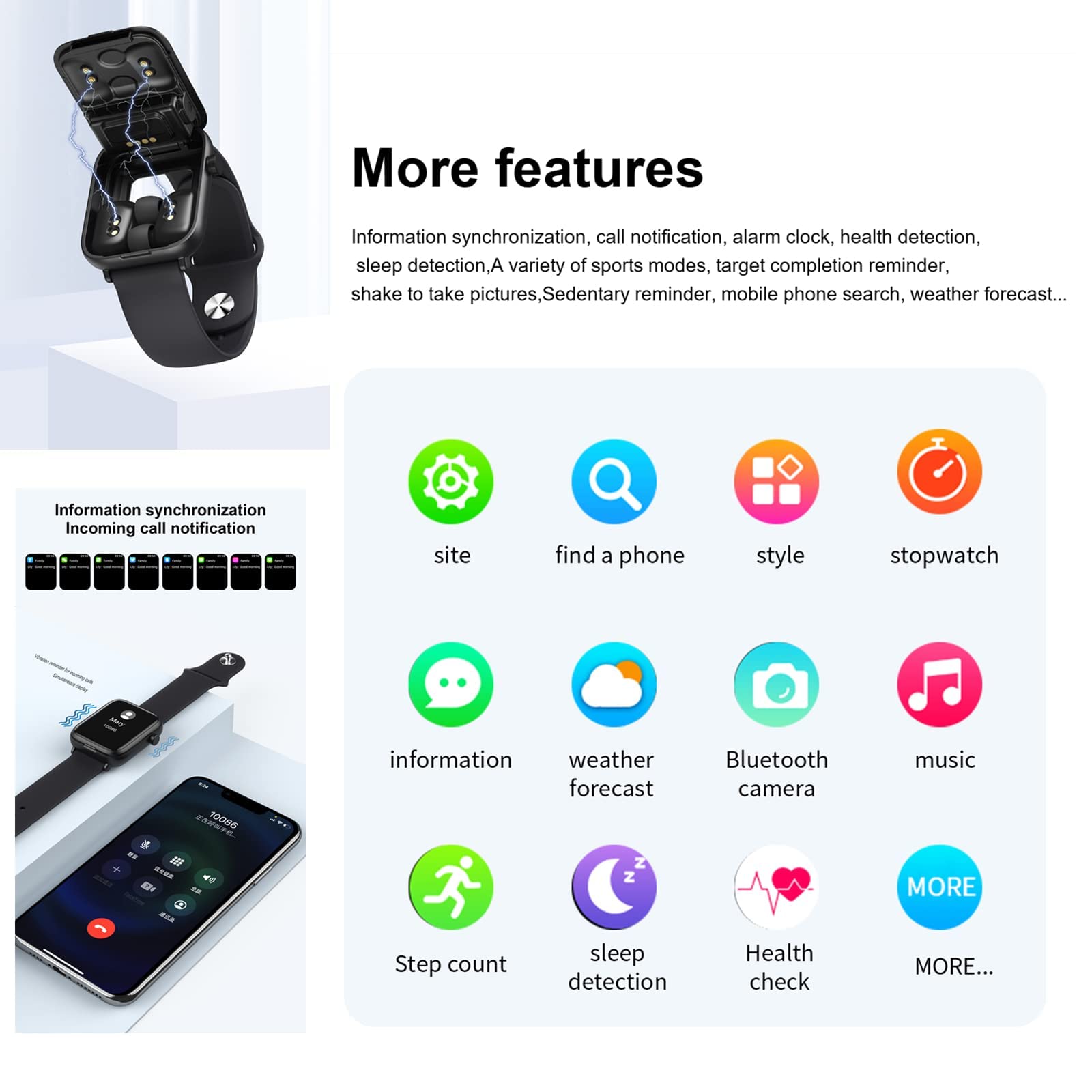 X8 2 in 1 Smart Watch with Earbuds Smartwatch TWS Bluetooth Earphone Heart Rate Blood Pressure Monitor Sport Watch Fitness Tracker (X8-Black)