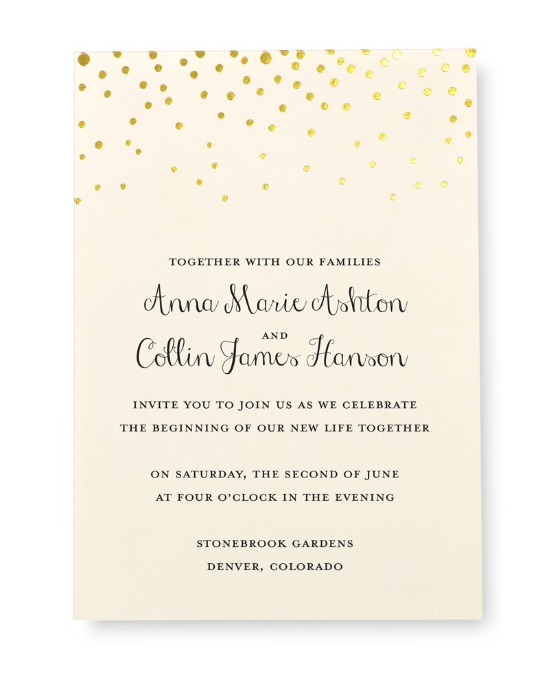 Gartner Studios Gold Foil Dots Print-at-Home Wedding Invitation Kit, Includes Response Cards, Cream White, 5” x 7” and 3.5” x 5”, Set of 50, 14279