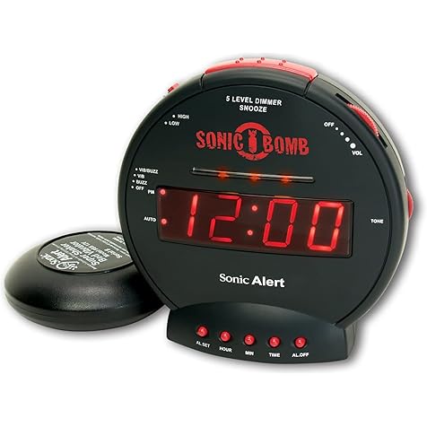 Sonic Bomb Dual Extra Loud Alarm Clock with Bed Shaker, Black | Sonic Alert Vibrating, Heavy Sleepers, Battery Backup | Wake with a Shake