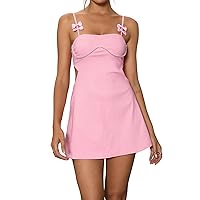 Parthea Women's Cutout Waist Mini Sexy Dress Bodycon A line Summer Cute Spaghetti Strap Rhinestone Party Dresses