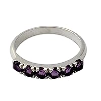 NOVICA Artisan Handmade Amethyst Band Ring Jewelry .925 Sterling Silver Purple Multi Stone India Birthstone 'Forever Violet'