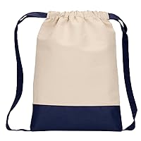 Contrast Bottom Cotton Canvas Drawstring Pack, Natural/Navy, One