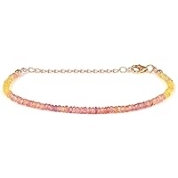 – Yellow Orange Sapphire Gemstone Beaded Adjustable Bracelet With 925 Sterling Silver Yellow Gold Plated Chain Lock For Women/Girls Gift (22 CM)