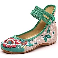 TN TANGNEST Women's Floral Embroidered Vintange Buckle Flat Shoes Round Toe Dress Mary Jane Shoes