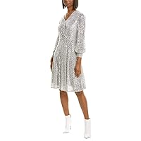 TAHARI Women's Long Sleeve Sequin Surplus Wrap Dress