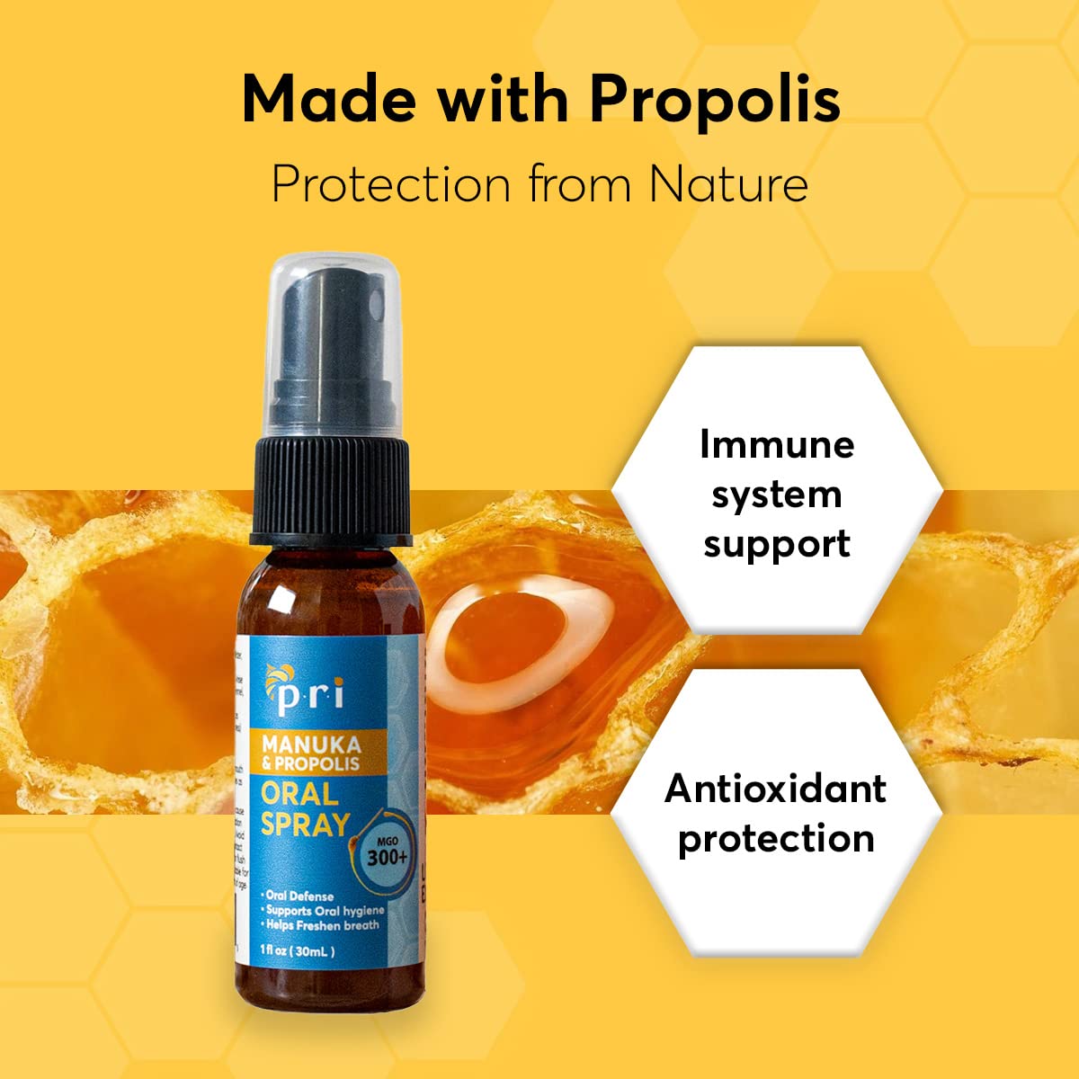 PRI Propolis Oral Spray with Manuka Honey, Sore Throat & Immune Support, 1oz