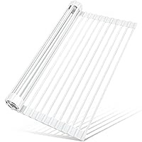 MERRYBOX Roll Up Dish Drying Rack, Silicone Wrapped Over The Sink Dish Rack Foldable Dish Drainer Anti-Slip Dish Racks for Kitchen Counter, Multipurpose Kitchen Sink Drying Rack, 18