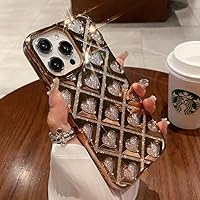 Glitter Shiny Love Case for iPhone 15 14 13 11 12 Pro Max Sparkling Bling Heart Luxury Plating for Women Girls Cover Soft Cute Case (Gold,for iPhone 14 Pro)