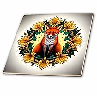 3dRose A Red Fox Surrounded by Tickseed Mississippi State Tattoo Art - Tiles (ct-384705-6)
