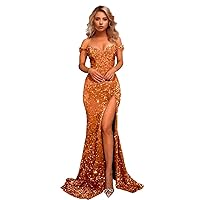 CSYPJYT Sequin Off Shoulder Prom Dress Elegant Mermaid Side Split Evening Gown