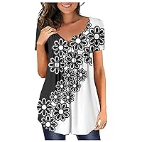 Blouses & Button-Down Shirts Floral Henley V Neck Short Sleeve Casual Regular Fit Womens Tops Casual