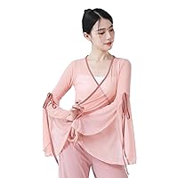 Women's Chinese Traditional Slit Flared Long Sleeves Mesh Blouse Tops