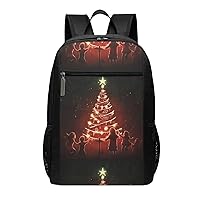 Glowing Christmas Tree Print Simple Sports Backpack, Unisex Lightweight Casual Backpack, 17 Inches