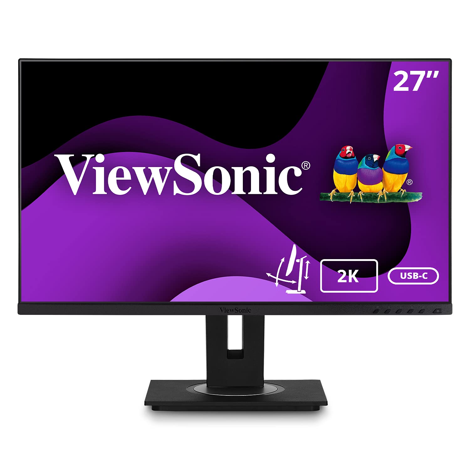 ViewSonic VG2755-2K 24 Inch IPS 1440p Monitor with USB C 3.1, HDMI, DisplayPort and 40 Degree Tilt Ergonomics for Home and Office,Black